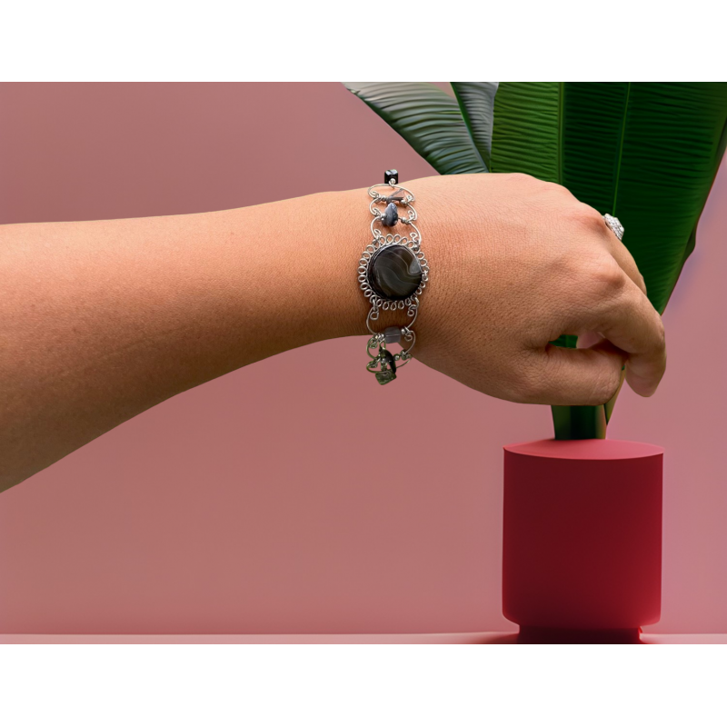 Bracelets, Black Round Stone Bracelet